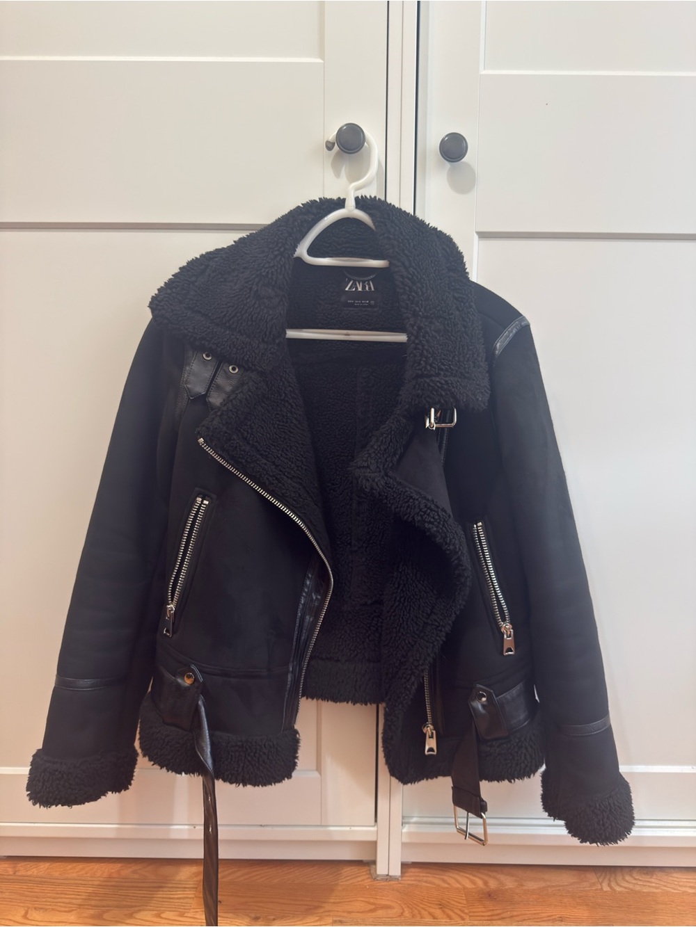 Zara Black Faux Shearling Biker Jacket